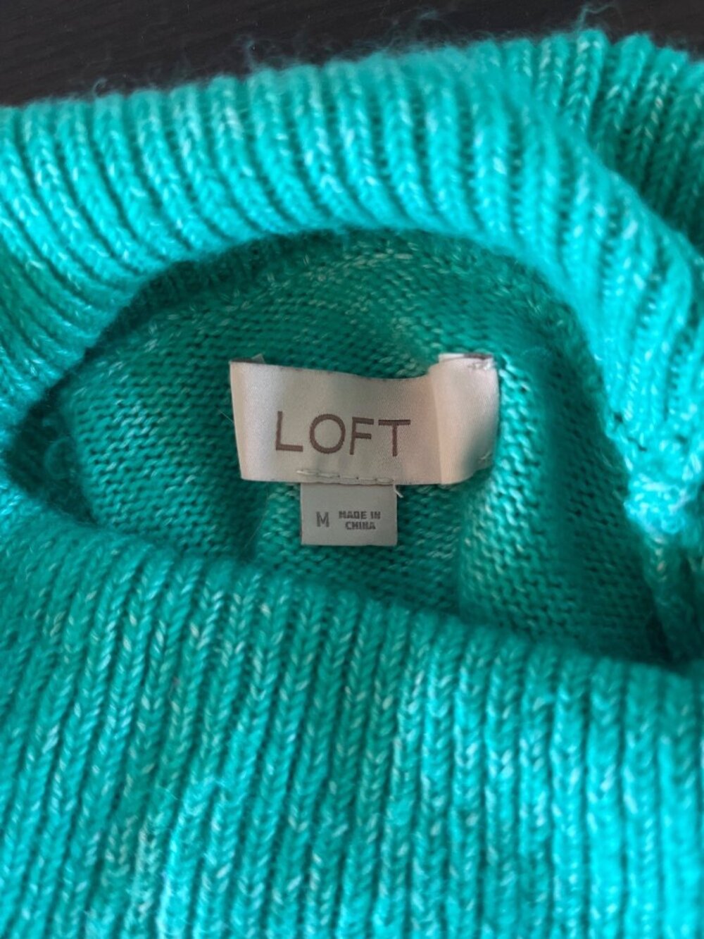 Loft Womens Medium Solid Green Long Sleeve Cowl Ribbed Sweater - Picture 3 of 4